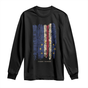 Cape Verde Vertical Brush Stroke Flag Graphic Long Sleeve Shirt Cabo Verde National Pride Artistic Gift