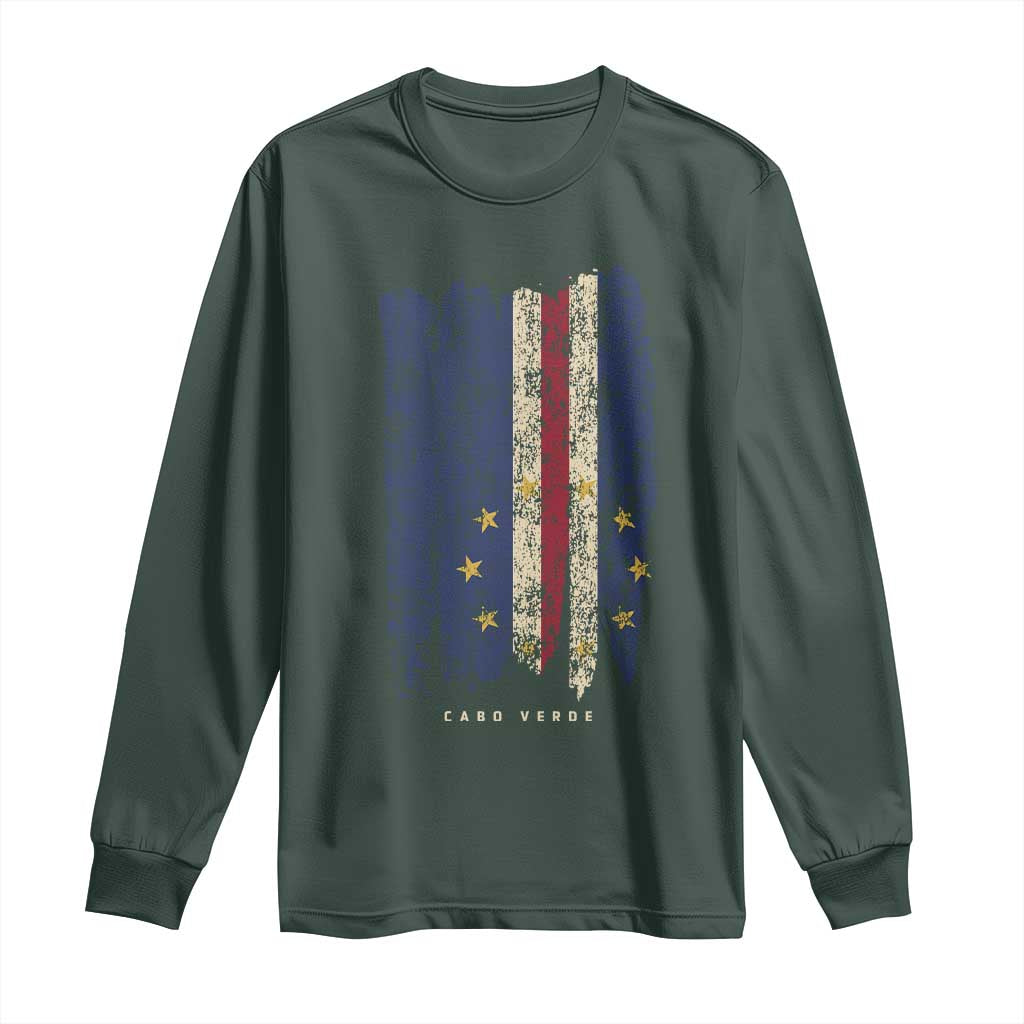 Cape Verde Vertical Brush Stroke Flag Graphic Long Sleeve Shirt Cabo Verde National Pride Artistic Gift