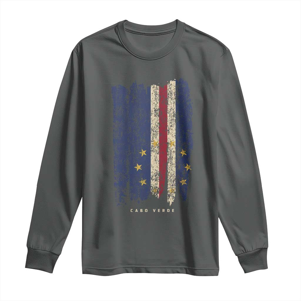Cape Verde Vertical Brush Stroke Flag Graphic Long Sleeve Shirt Cabo Verde National Pride Artistic Gift