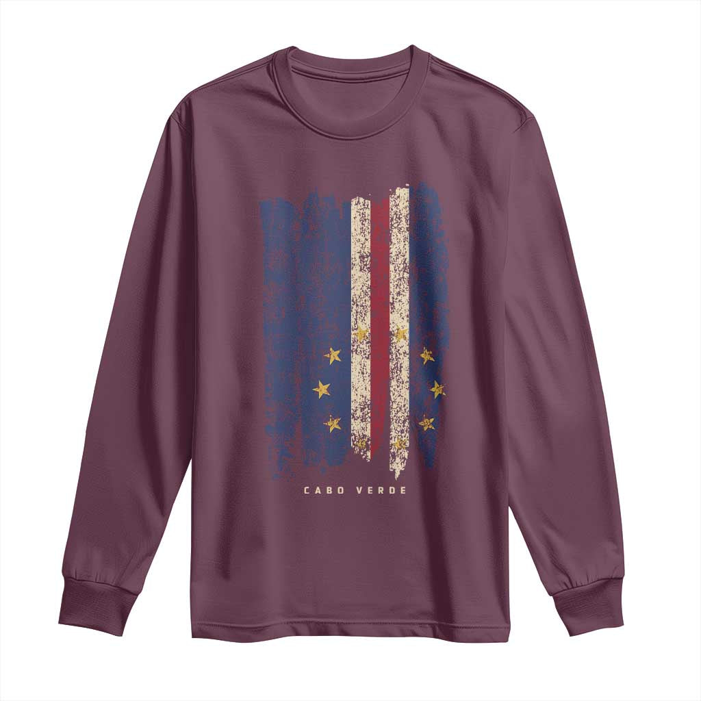 Cape Verde Vertical Brush Stroke Flag Graphic Long Sleeve Shirt Cabo Verde National Pride Artistic Gift