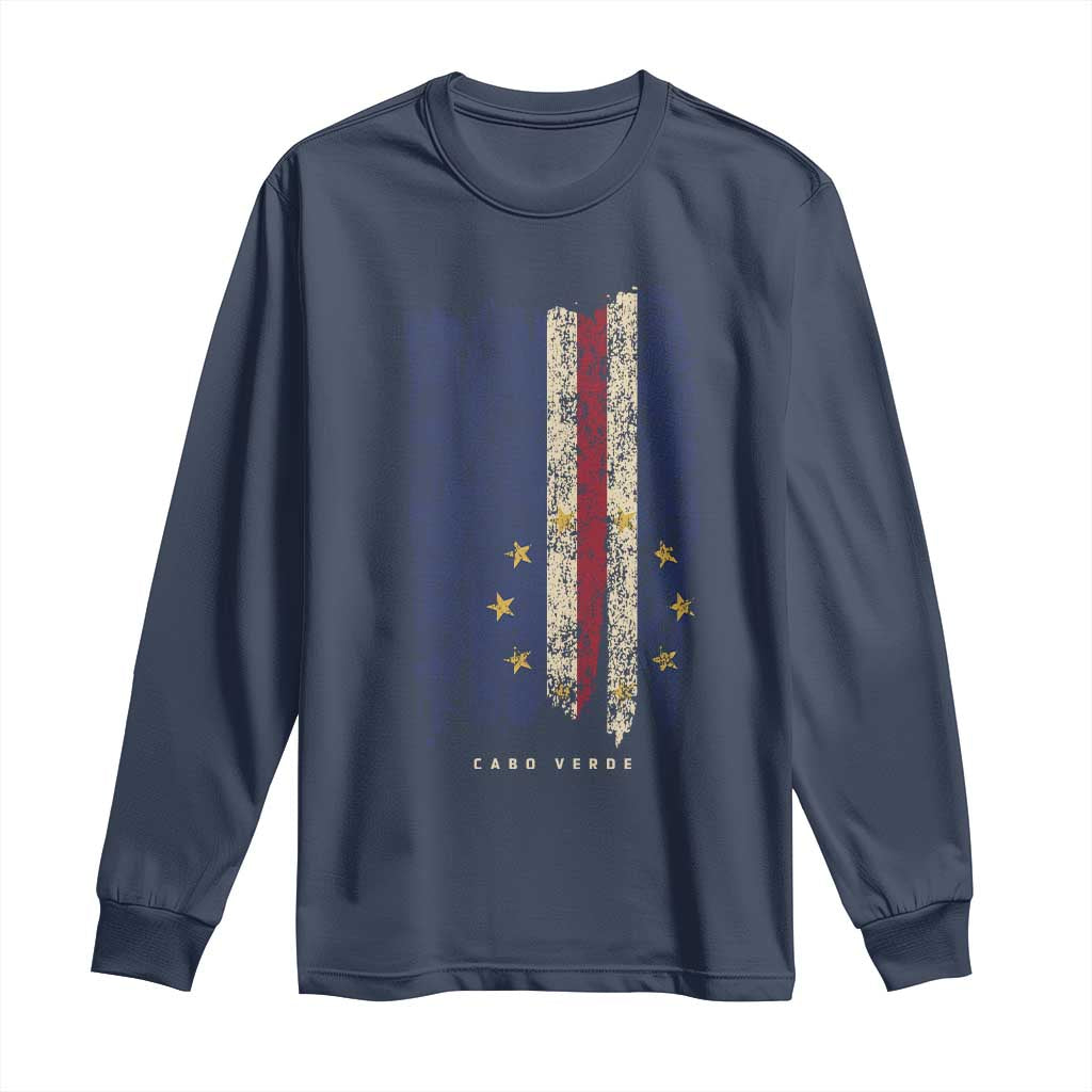 Cape Verde Vertical Brush Stroke Flag Graphic Long Sleeve Shirt Cabo Verde National Pride Artistic Gift