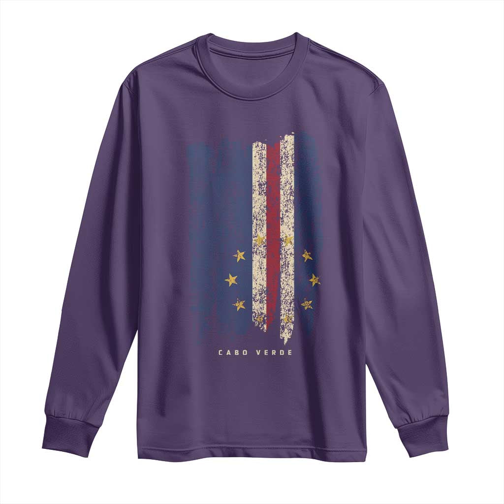 Cape Verde Vertical Brush Stroke Flag Graphic Long Sleeve Shirt Cabo Verde National Pride Artistic Gift