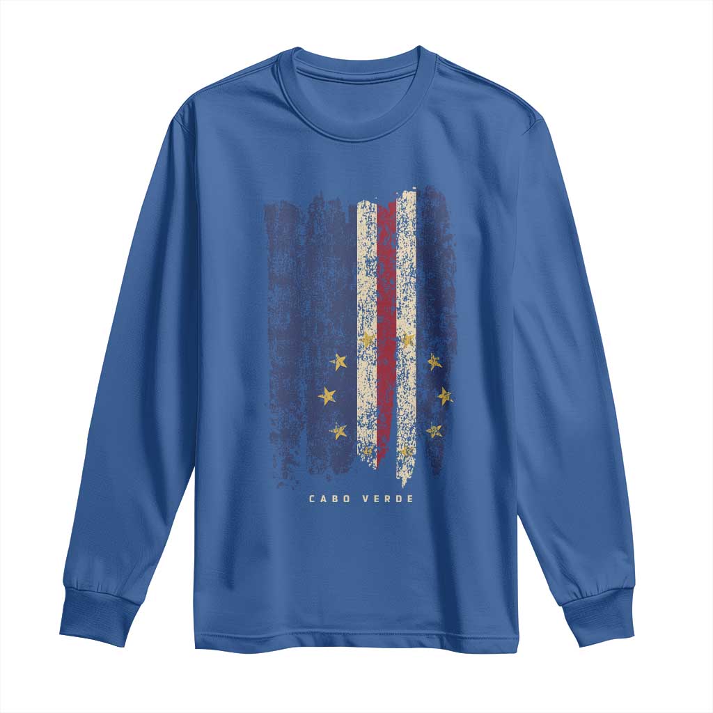 Cape Verde Vertical Brush Stroke Flag Graphic Long Sleeve Shirt Cabo Verde National Pride Artistic Gift