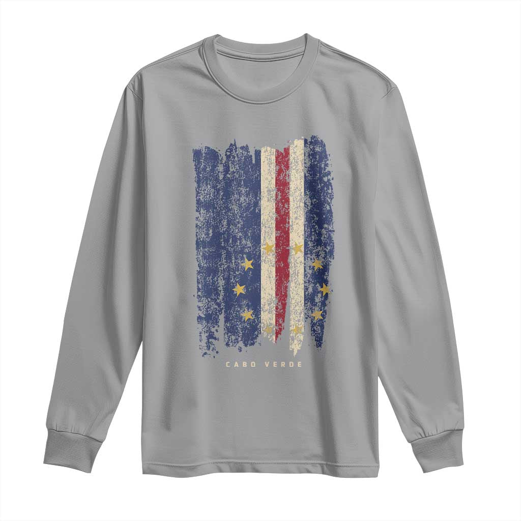 Cape Verde Vertical Brush Stroke Flag Graphic Long Sleeve Shirt Cabo Verde National Pride Artistic Gift