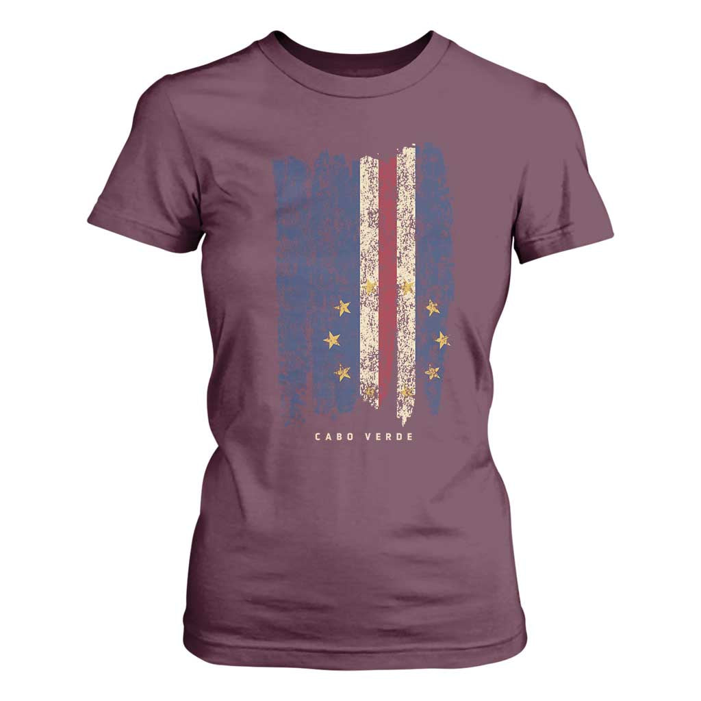 Cape Verde Vertical Brush Stroke Flag Graphic T Shirt For Women Cabo Verde National Pride Artistic Gift