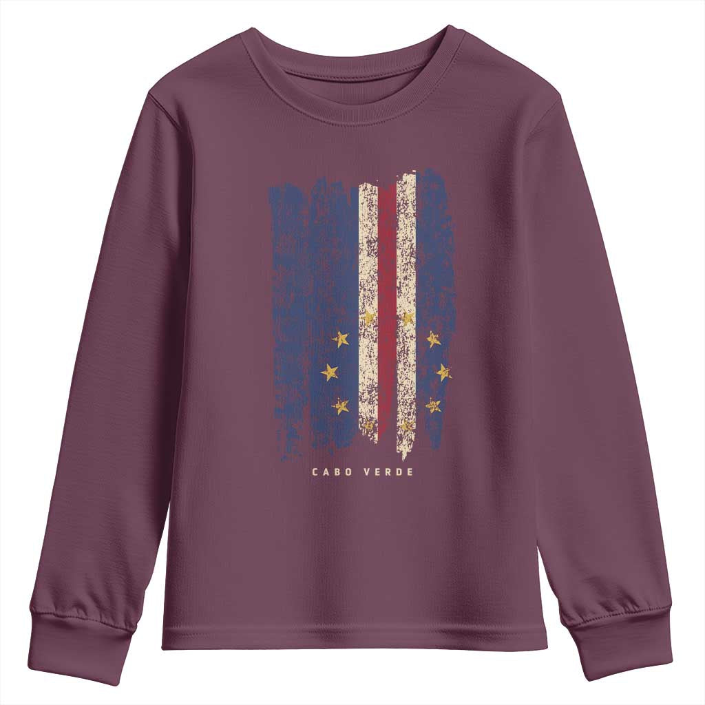 Cape Verde Vertical Brush Stroke Flag Graphic Youth Sweatshirt Cabo Verde National Pride Artistic Gift