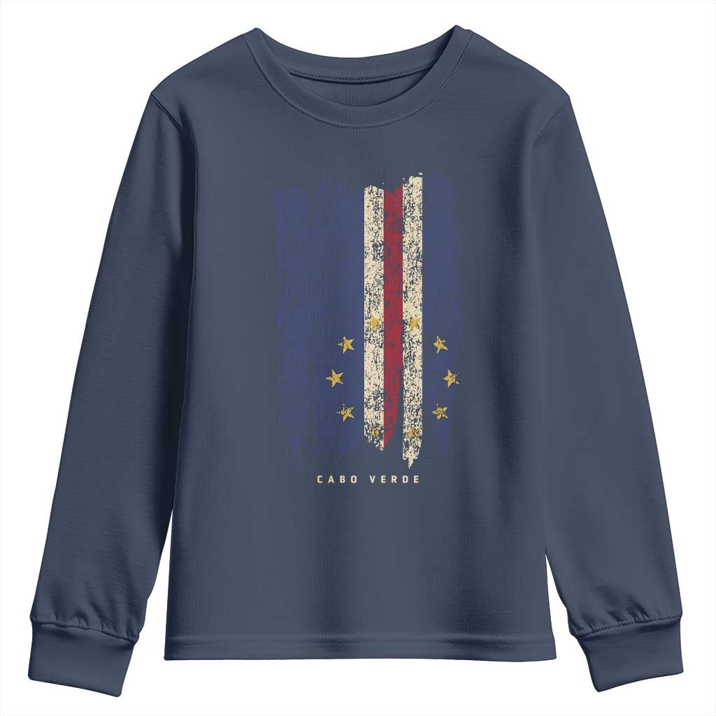 Cape Verde Vertical Brush Stroke Flag Graphic Youth Sweatshirt Cabo Verde National Pride Artistic Gift