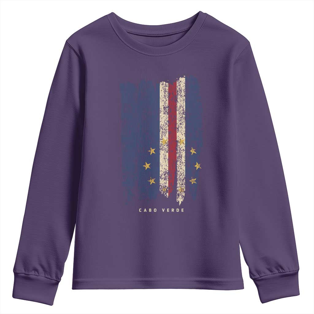 Cape Verde Vertical Brush Stroke Flag Graphic Youth Sweatshirt Cabo Verde National Pride Artistic Gift