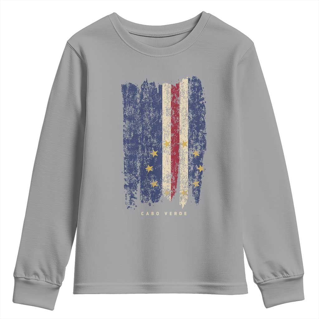 Cape Verde Vertical Brush Stroke Flag Graphic Youth Sweatshirt Cabo Verde National Pride Artistic Gift