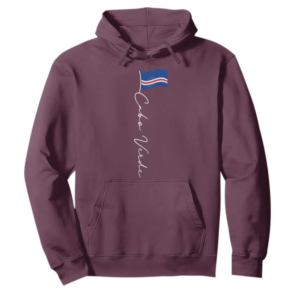 Cabo Verde Elegant Script Flag Graphic Hoodie Cape Verde Minimalist Cursive National Pride Gift