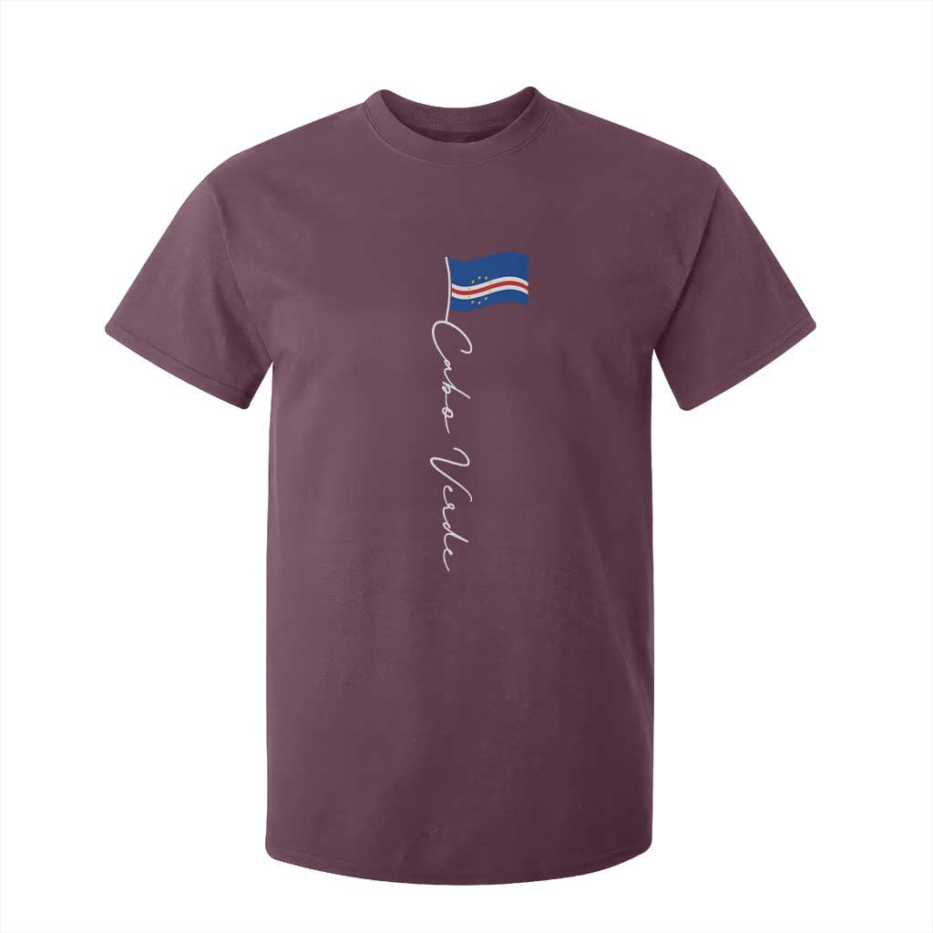 Cabo Verde Elegant Script Flag Graphic T Shirt For Kid Cape Verde Minimalist Cursive National Pride Gift