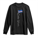 Cabo Verde Elegant Script Flag Graphic Long Sleeve Shirt Cape Verde Minimalist Cursive National Pride Gift