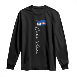 Cabo Verde Elegant Script Flag Graphic Long Sleeve Shirt Cape Verde Minimalist Cursive National Pride Gift