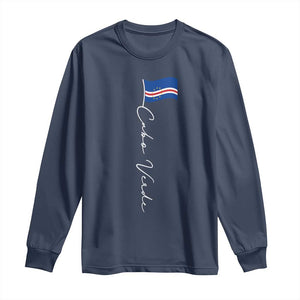 Cabo Verde Elegant Script Flag Graphic Long Sleeve Shirt Cape Verde Minimalist Cursive National Pride Gift