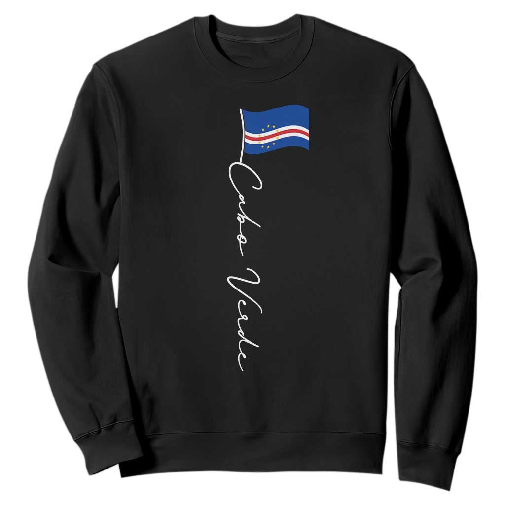 Cabo Verde Elegant Script Flag Graphic Sweatshirt Cape Verde Minimalist Cursive National Pride Gift