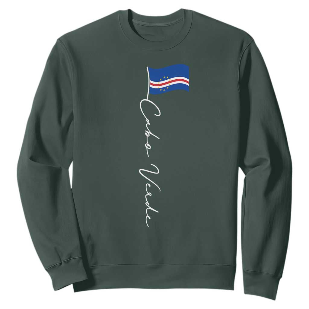 Cabo Verde Elegant Script Flag Graphic Sweatshirt Cape Verde Minimalist Cursive National Pride Gift