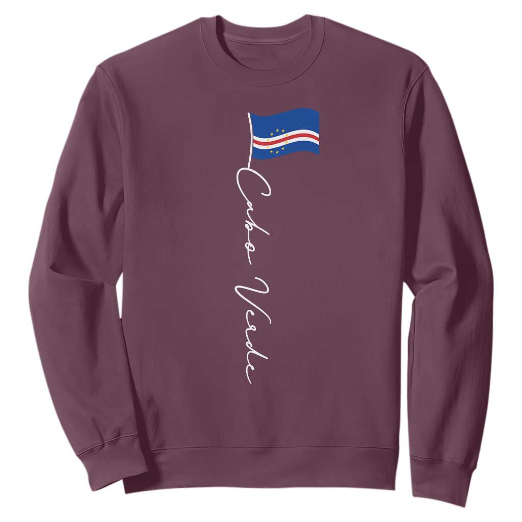 Cabo Verde Elegant Script Flag Graphic Sweatshirt Cape Verde Minimalist Cursive National Pride Gift