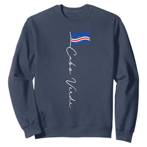 Cabo Verde Elegant Script Flag Graphic Sweatshirt Cape Verde Minimalist Cursive National Pride Gift
