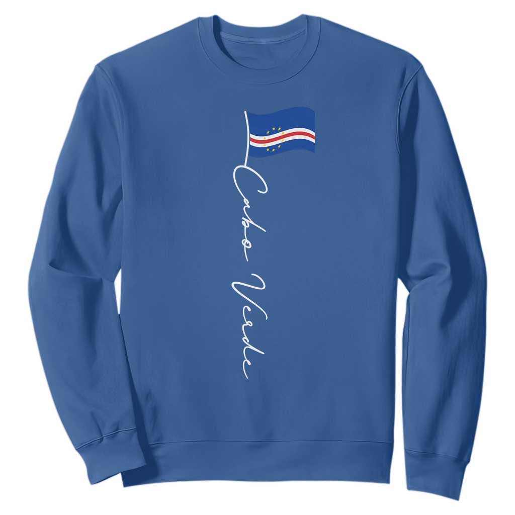 Cabo Verde Elegant Script Flag Graphic Sweatshirt Cape Verde Minimalist Cursive National Pride Gift
