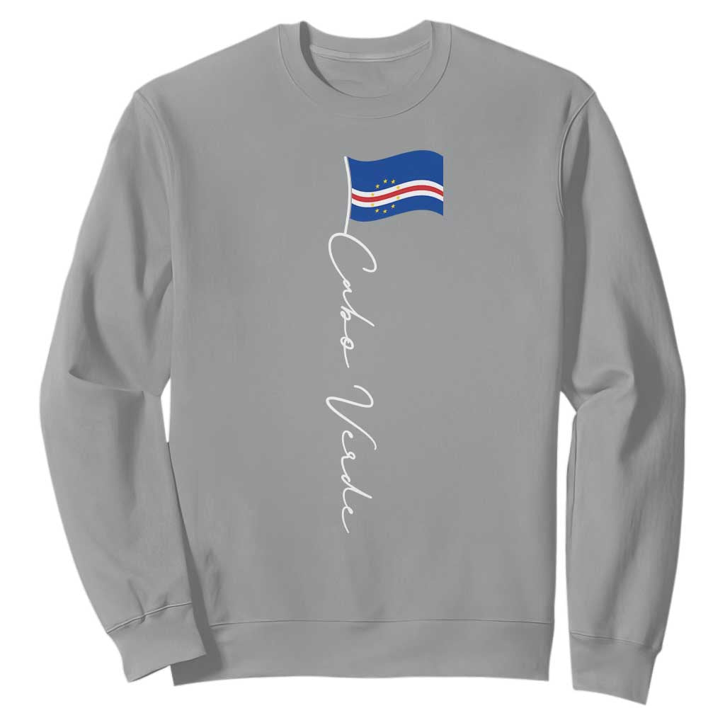 Cabo Verde Elegant Script Flag Graphic Sweatshirt Cape Verde Minimalist Cursive National Pride Gift
