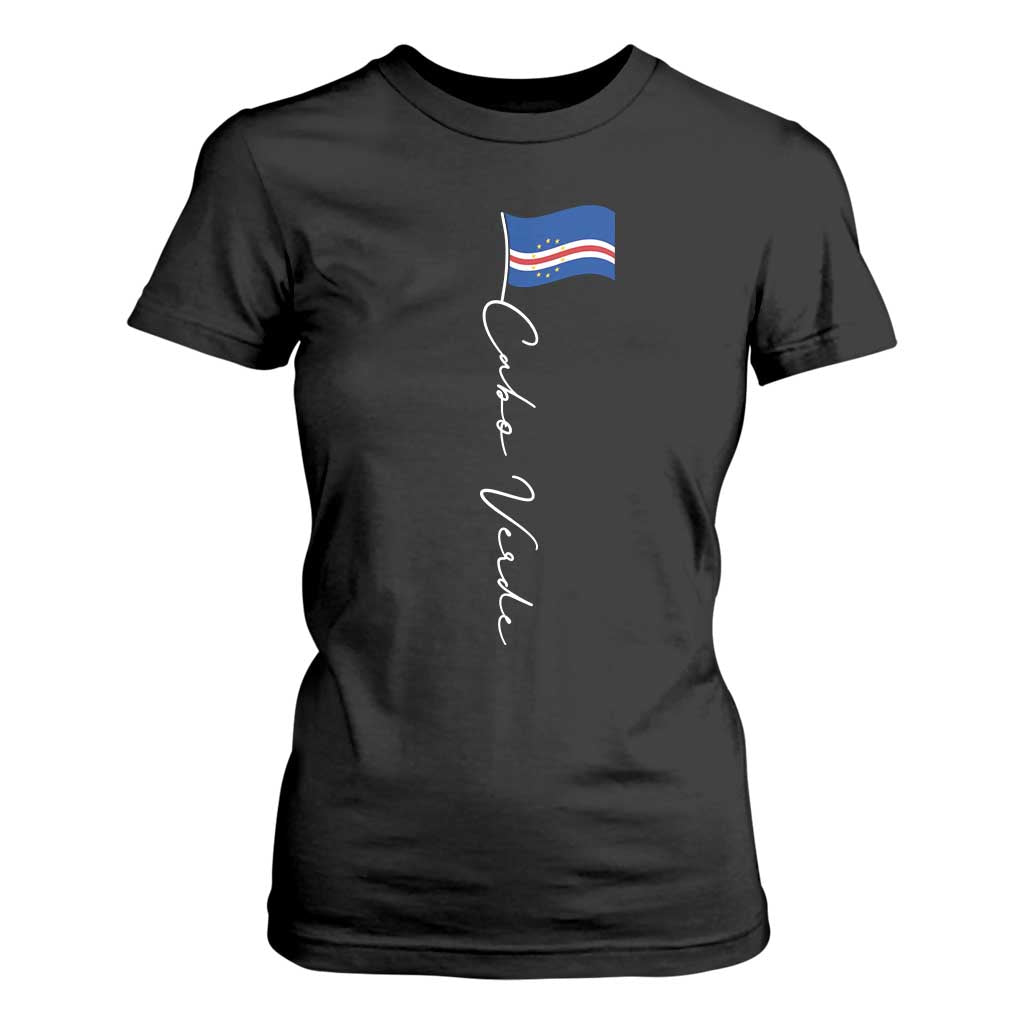 Cabo Verde Elegant Script Flag Graphic T Shirt For Women Cape Verde Minimalist Cursive National Pride Gift