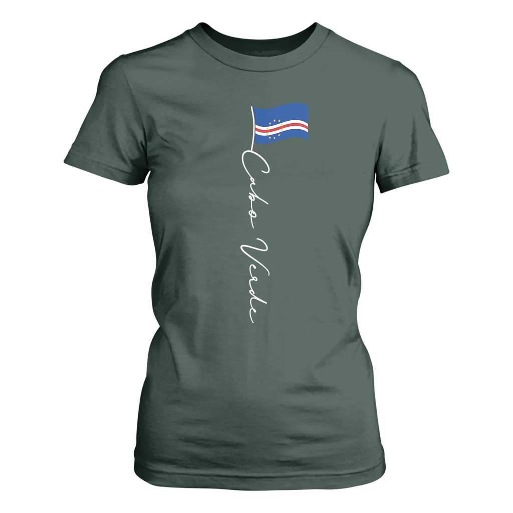 Cabo Verde Elegant Script Flag Graphic T Shirt For Women Cape Verde Minimalist Cursive National Pride Gift