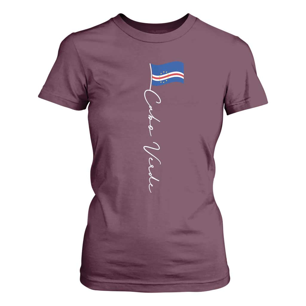 Cabo Verde Elegant Script Flag Graphic T Shirt For Women Cape Verde Minimalist Cursive National Pride Gift