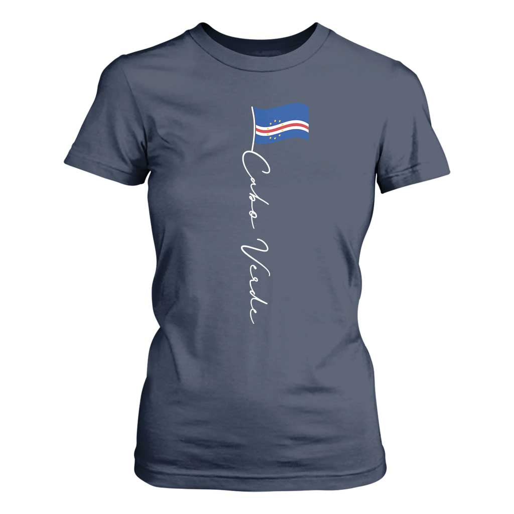 Cabo Verde Elegant Script Flag Graphic T Shirt For Women Cape Verde Minimalist Cursive National Pride Gift