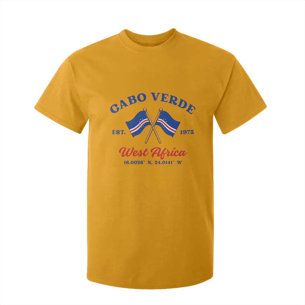 Cabo Verde West Africa Crossed Flags T Shirt For Kid Cape Verde Est 1975 Retro National Pride