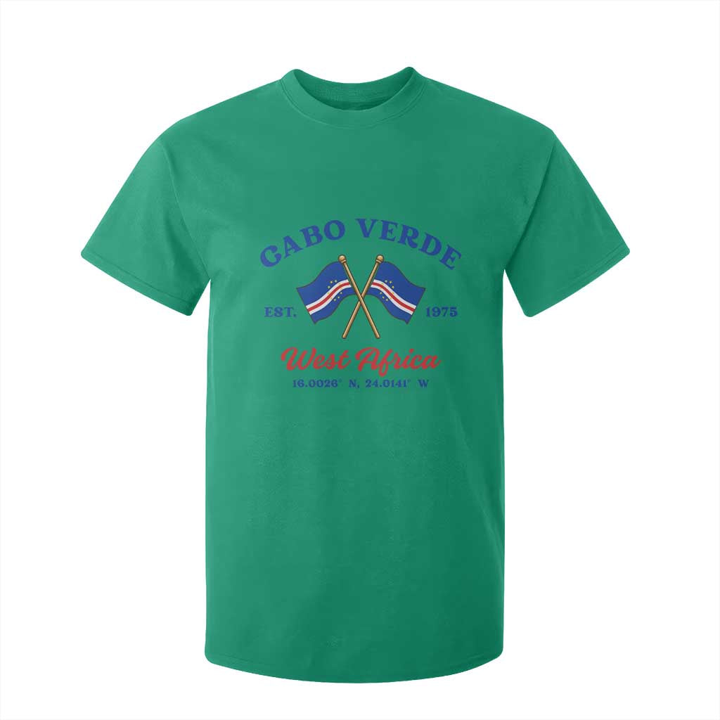 Cabo Verde West Africa Crossed Flags T Shirt For Kid Cape Verde Est 1975 Retro National Pride