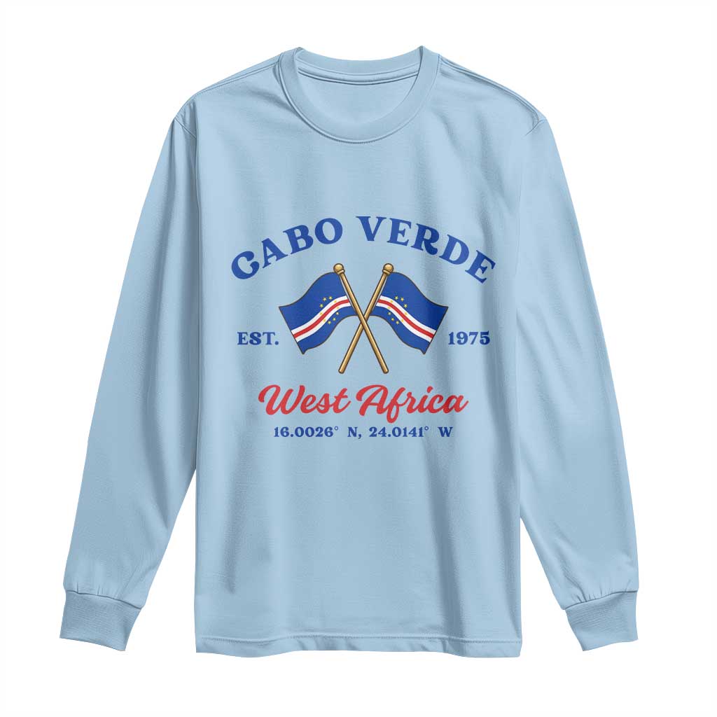 Cabo Verde West Africa Crossed Flags Long Sleeve Shirt Cape Verde Est 1975 Retro National Pride