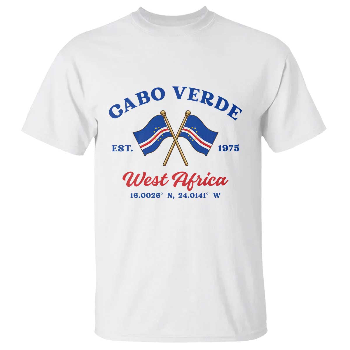 Cabo Verde West Africa Crossed Flags T Shirt Cape Verde Est 1975 Retro National Pride
