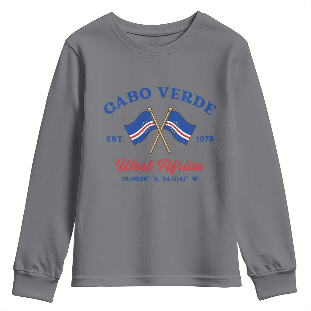 Cabo Verde West Africa Crossed Flags Youth Sweatshirt Cape Verde Est 1975 Retro National Pride