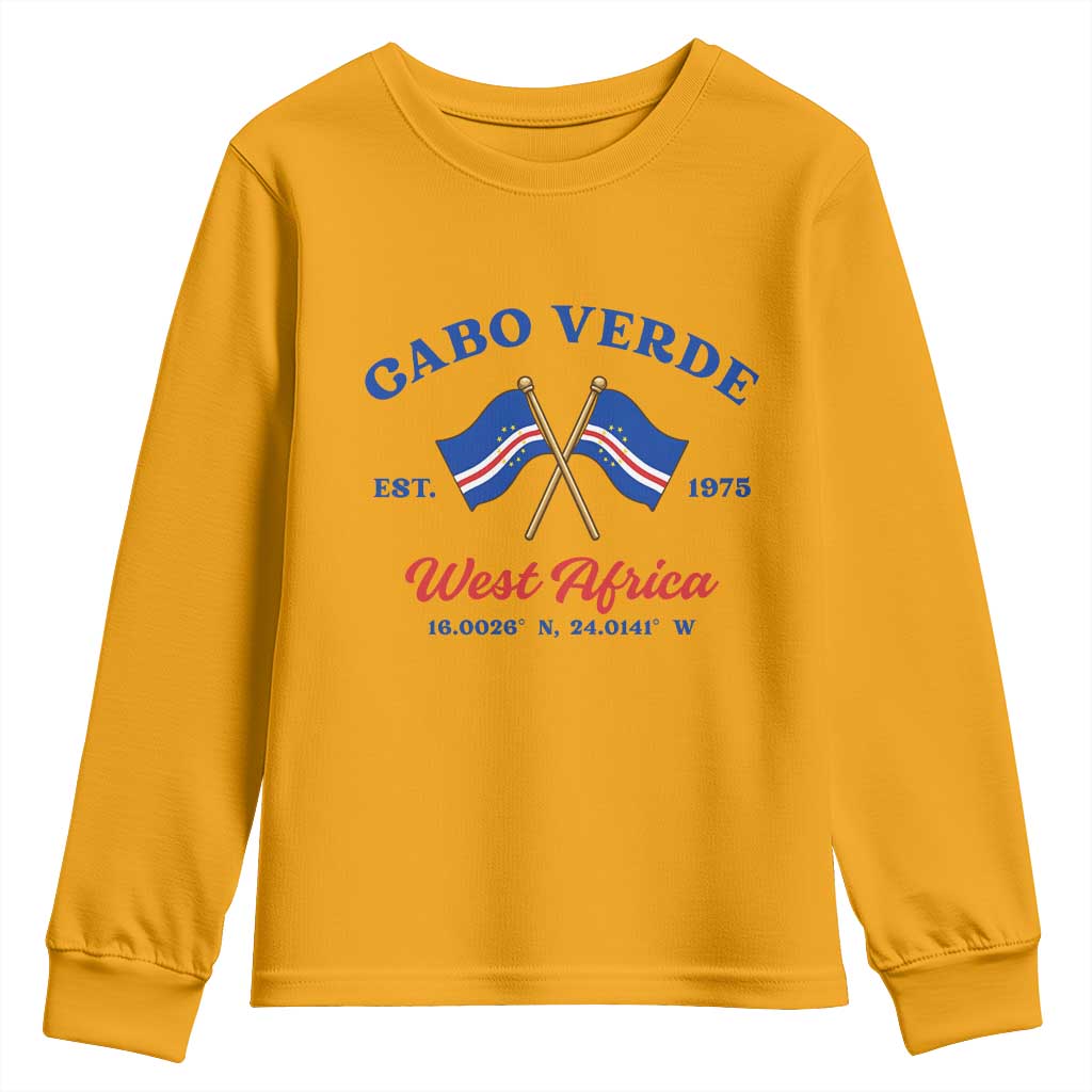 Cabo Verde West Africa Crossed Flags Youth Sweatshirt Cape Verde Est 1975 Retro National Pride