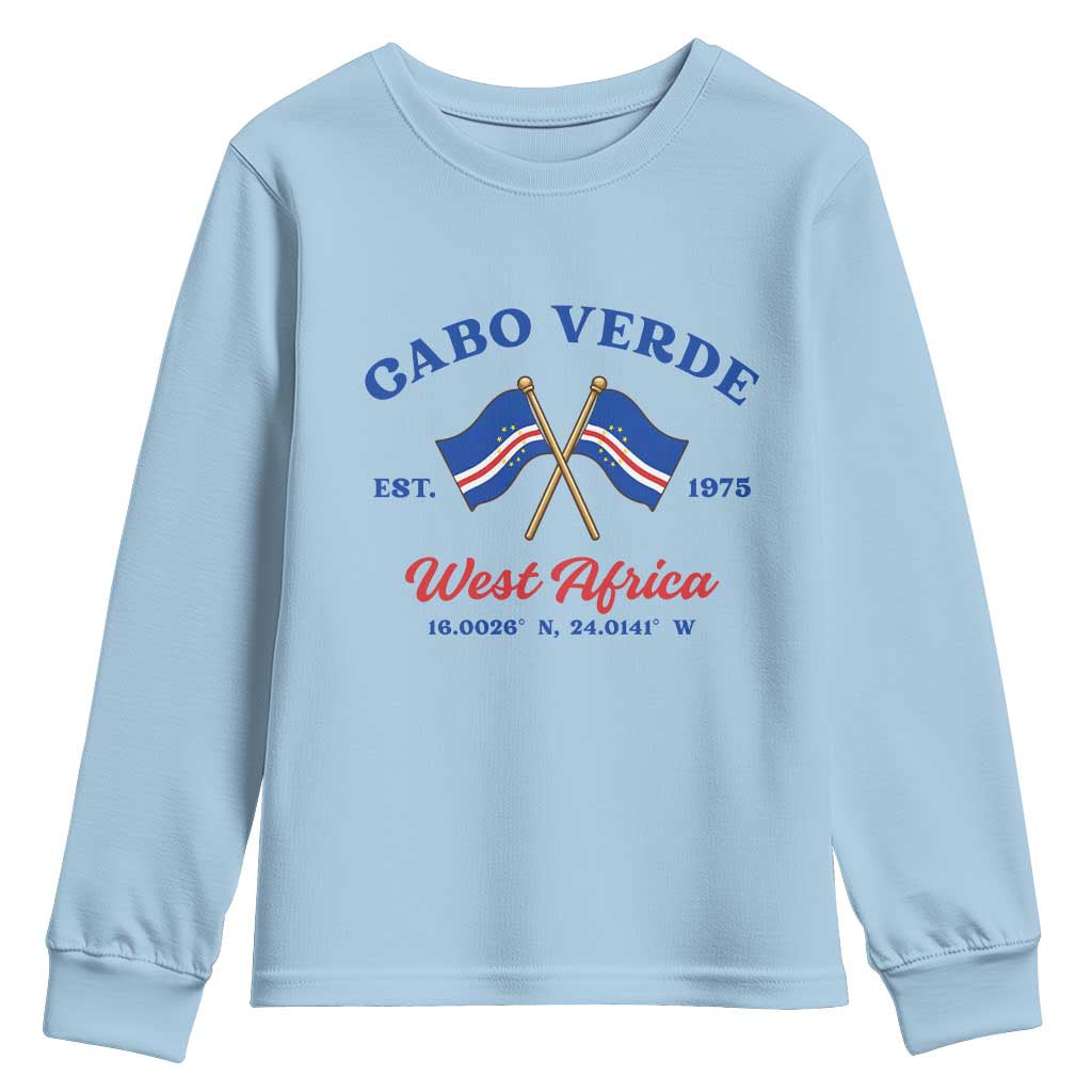Cabo Verde West Africa Crossed Flags Youth Sweatshirt Cape Verde Est 1975 Retro National Pride