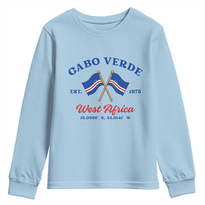 Cabo Verde West Africa Crossed Flags Youth Sweatshirt Cape Verde Est 1975 Retro National Pride
