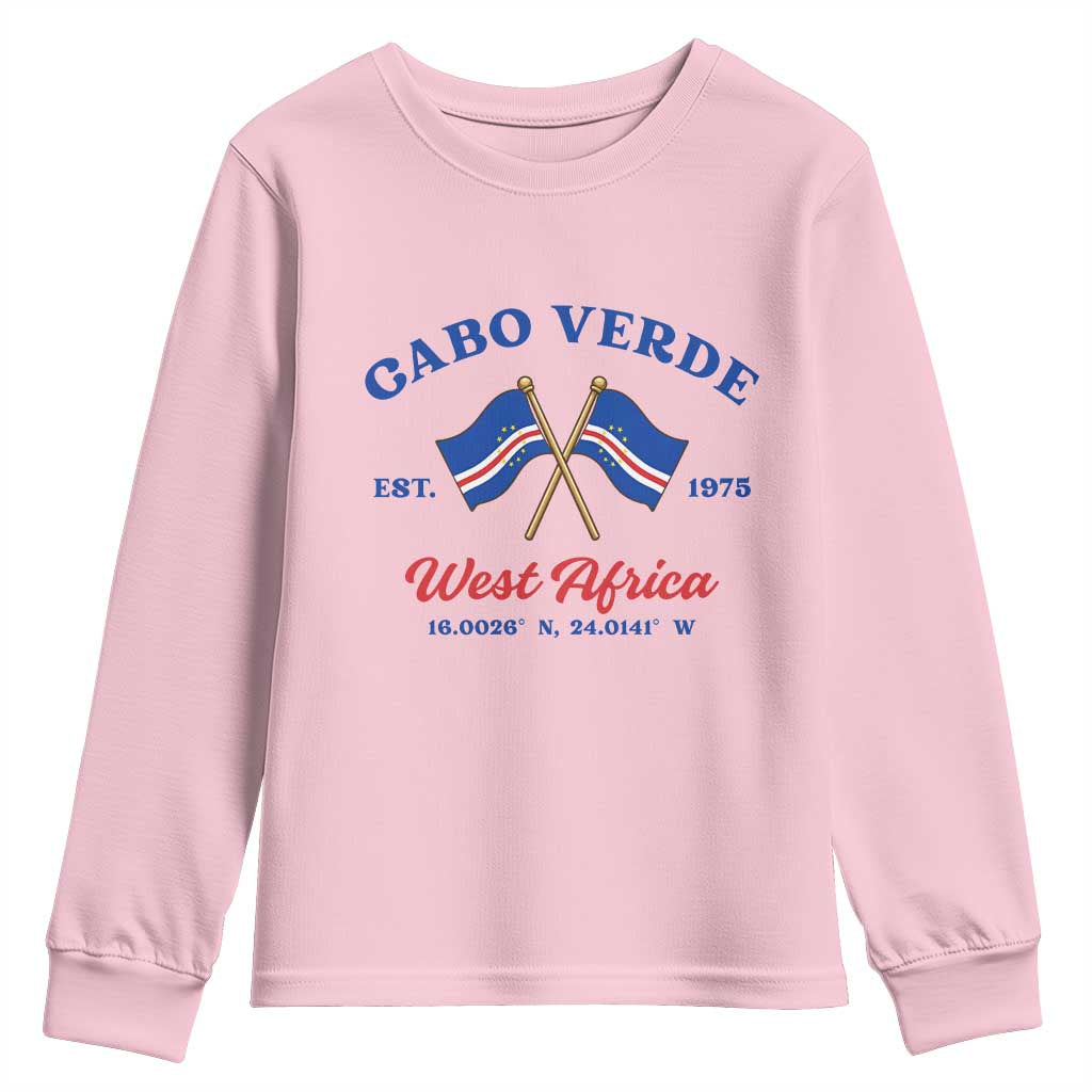 Cabo Verde West Africa Crossed Flags Youth Sweatshirt Cape Verde Est 1975 Retro National Pride
