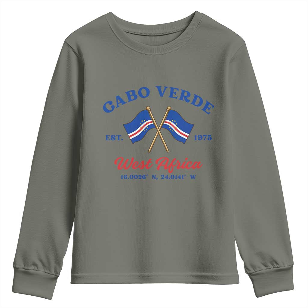 Cabo Verde West Africa Crossed Flags Youth Sweatshirt Cape Verde Est 1975 Retro National Pride