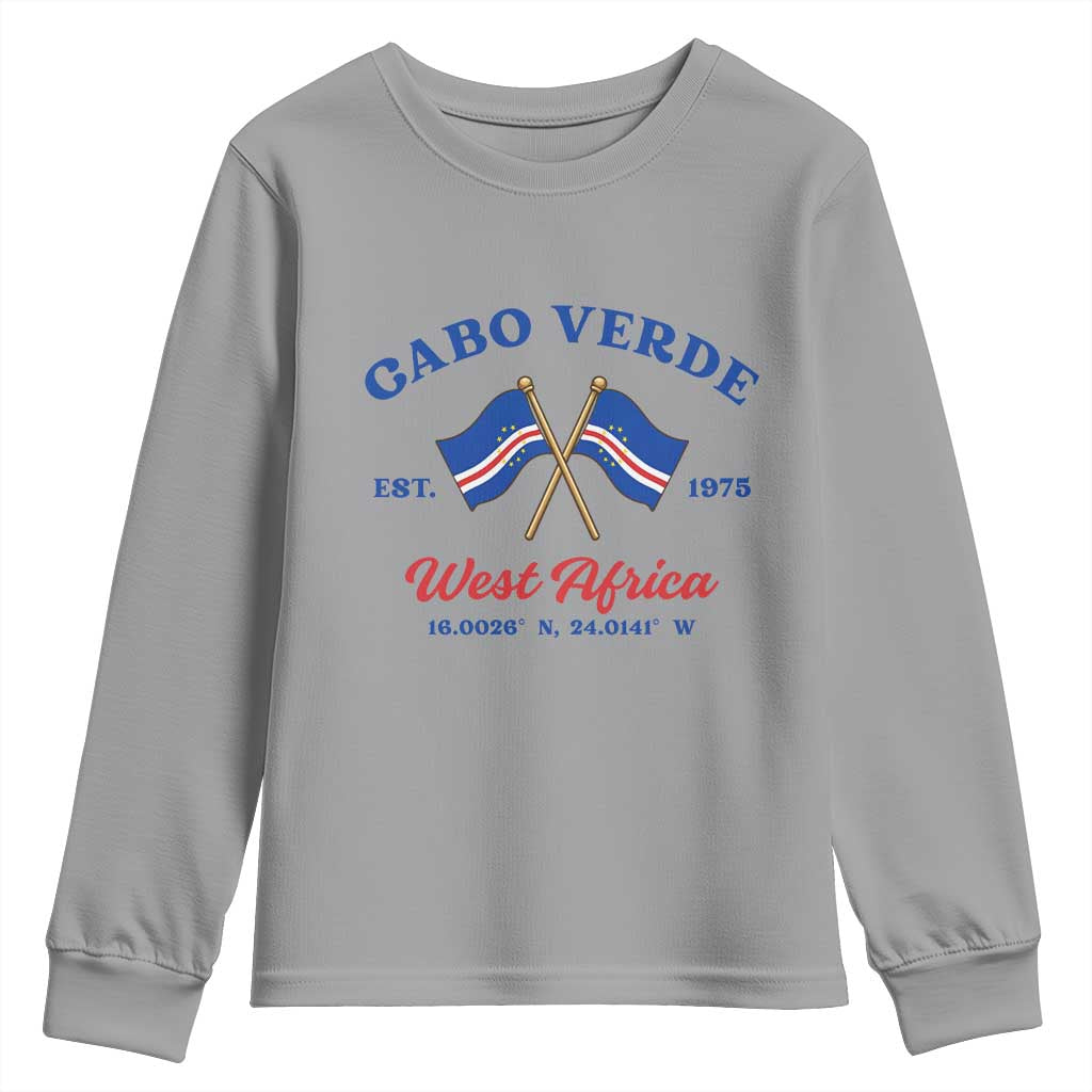 Cabo Verde West Africa Crossed Flags Youth Sweatshirt Cape Verde Est 1975 Retro National Pride