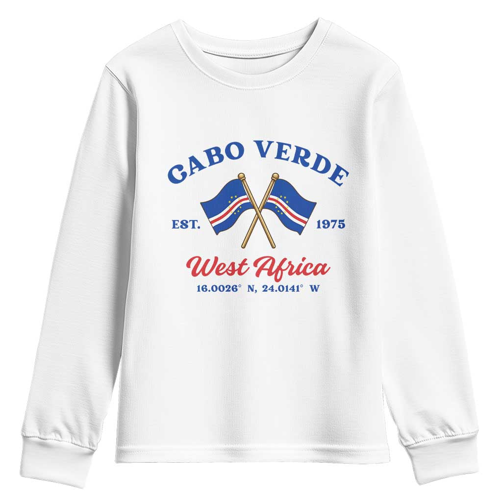 Cabo Verde West Africa Crossed Flags Youth Sweatshirt Cape Verde Est 1975 Retro National Pride