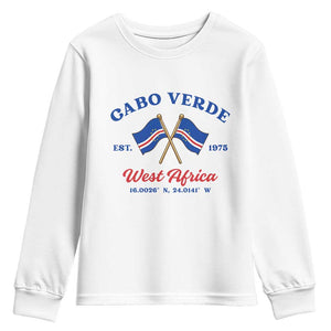 Cabo Verde West Africa Crossed Flags Youth Sweatshirt Cape Verde Est 1975 Retro National Pride