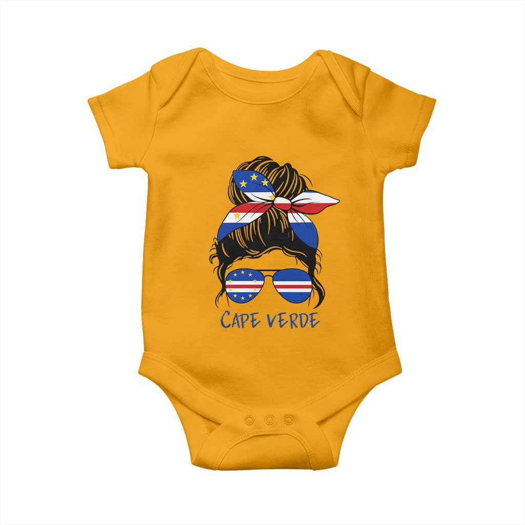 Cape Verde Messy Bun Girl Flag Sunglasses Graphic Baby Onesie Cabo Verde Women National Pride Gift