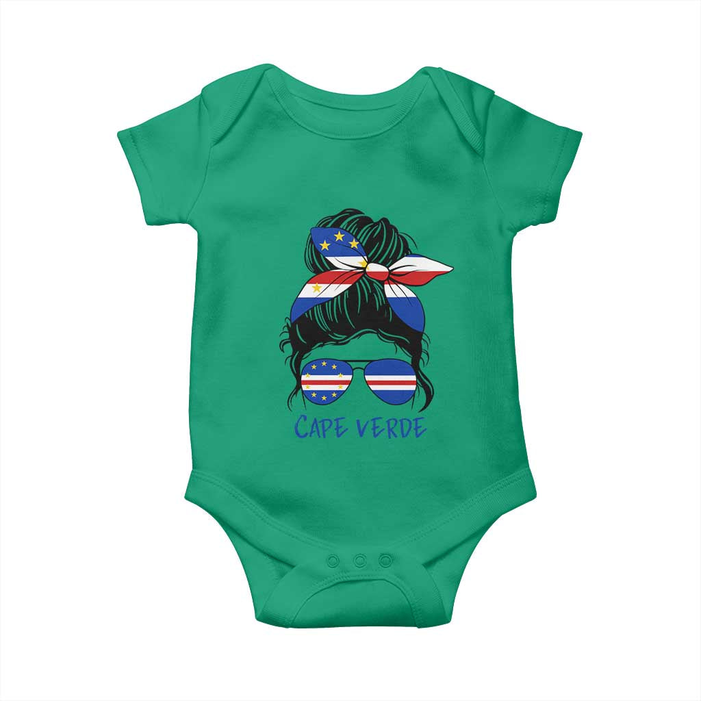 Cape Verde Messy Bun Girl Flag Sunglasses Graphic Baby Onesie Cabo Verde Women National Pride Gift
