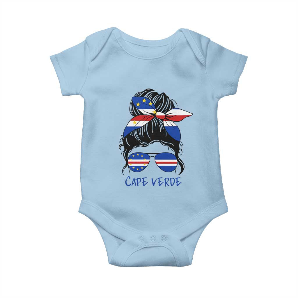 Cape Verde Messy Bun Girl Flag Sunglasses Graphic Baby Onesie Cabo Verde Women National Pride Gift