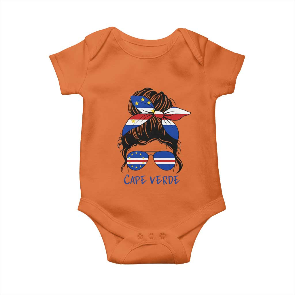Cape Verde Messy Bun Girl Flag Sunglasses Graphic Baby Onesie Cabo Verde Women National Pride Gift