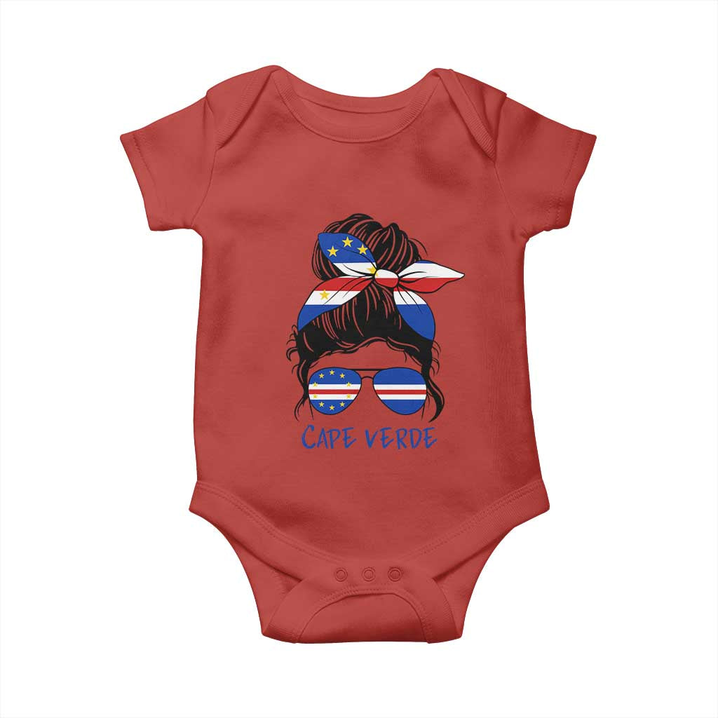 Cape Verde Messy Bun Girl Flag Sunglasses Graphic Baby Onesie Cabo Verde Women National Pride Gift