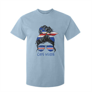 Cape Verde Messy Bun Girl Flag Sunglasses Graphic T Shirt For Kid Cabo Verde Women National Pride Gift