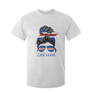 Cape Verde Messy Bun Girl Flag Sunglasses Graphic T Shirt For Kid Cabo Verde Women National Pride Gift