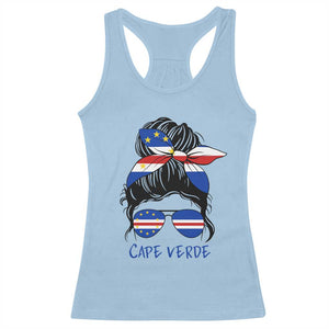 Cape Verde Messy Bun Girl Flag Sunglasses Graphic Racerback Tank Top Cabo Verde Women National Pride Gift