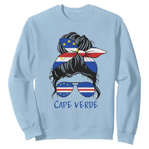 Cape Verde Messy Bun Girl Flag Sunglasses Graphic Sweatshirt Cabo Verde Women National Pride Gift